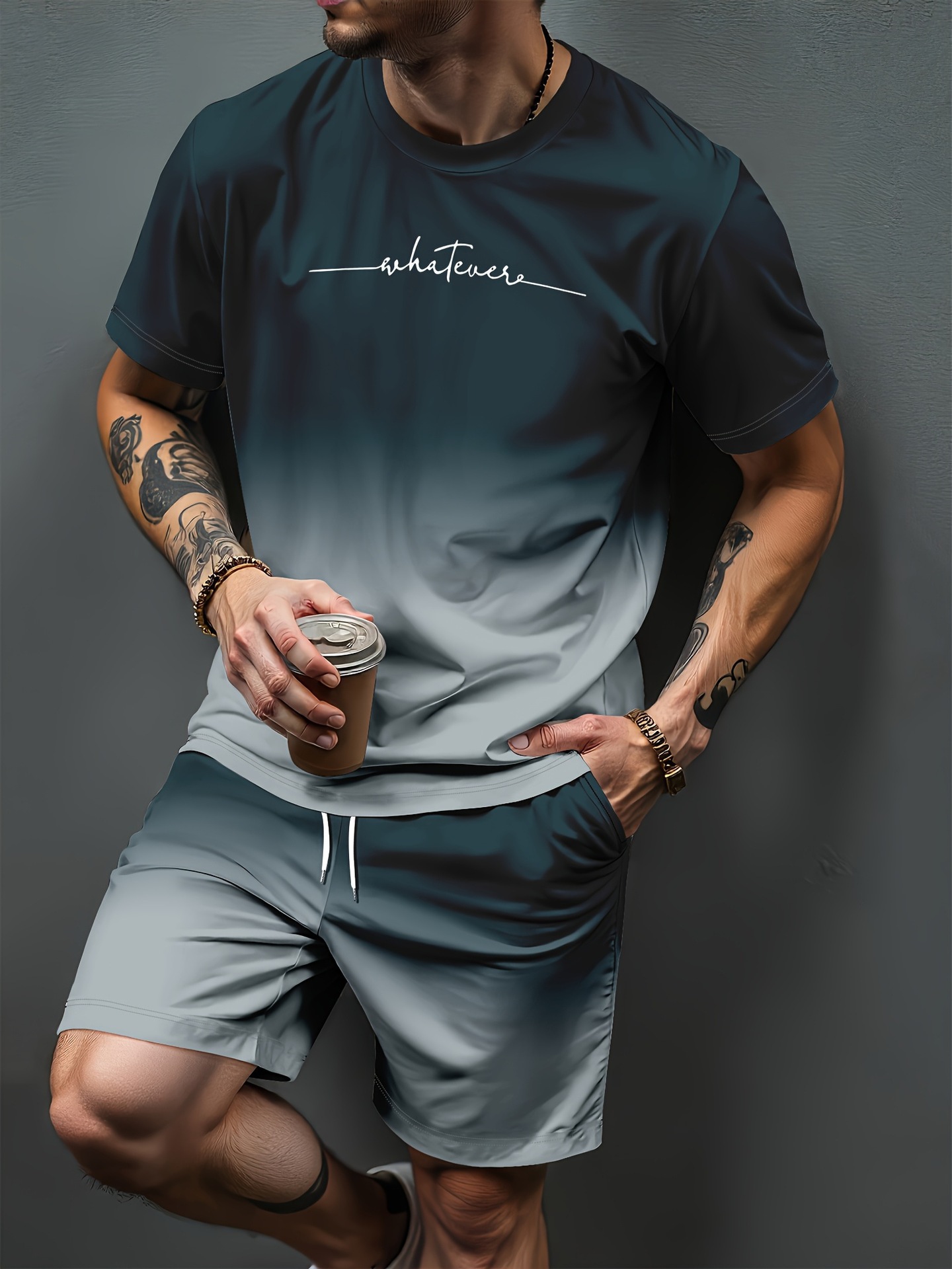 Men'S Fashion Trends 2025 - Degrade Mektup Desen 3D Baskı Eşofman