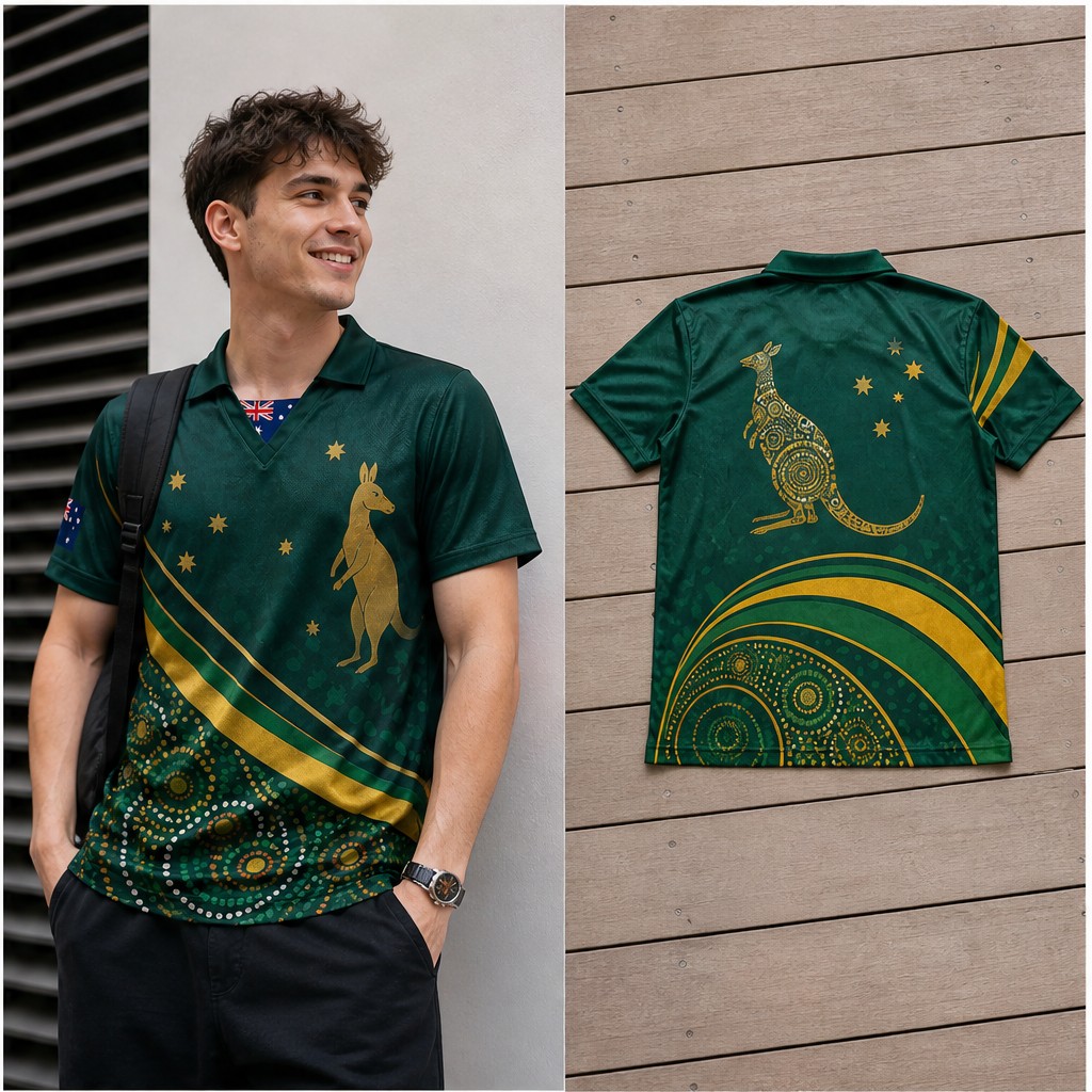 Mens Fashion Australia - Erkek Avustralya Kanguru Yıldız Çizgili Yarı